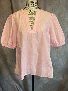 Tommy Bahama Soft Pink Puff-Sleeve V-Notch Blouse